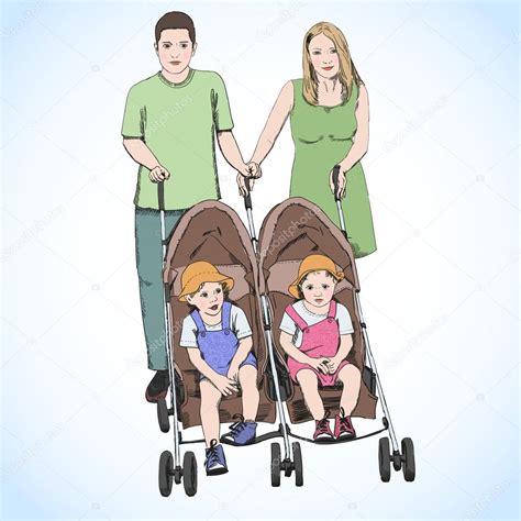 Pictures Double Stroller Parents Pushing Double Stroller With Twins