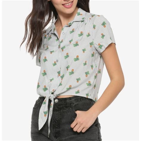 Disney Tops Disney Mickey Mouse Cactus Womens Tiefront Woven Top