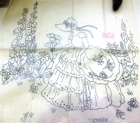 Crinoline Lady With Flowers ï¿½ï¿½ï¿½ Vintage Transfer Embroidery Patterns Vintage Embroidery