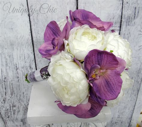 wedding bouquet lavender orchid bridal flowers for wedding etsy peony bouquet wedding silk