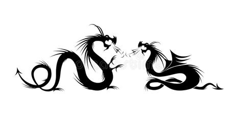 Couple Of Dragons Black Tattoo Silhouette For Your Design Stock Vector