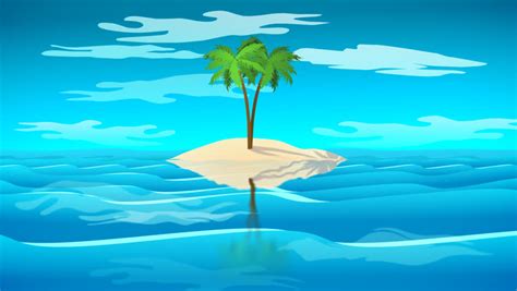 Animation Of Tropical Landscape Beach Sea Waves Palms Stock