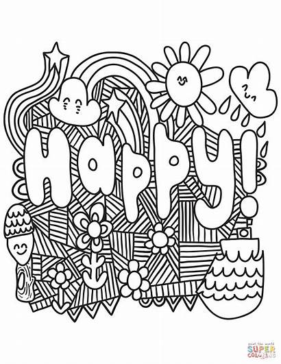 Coloring Happy Printable Pages Doodle Adults Quotes