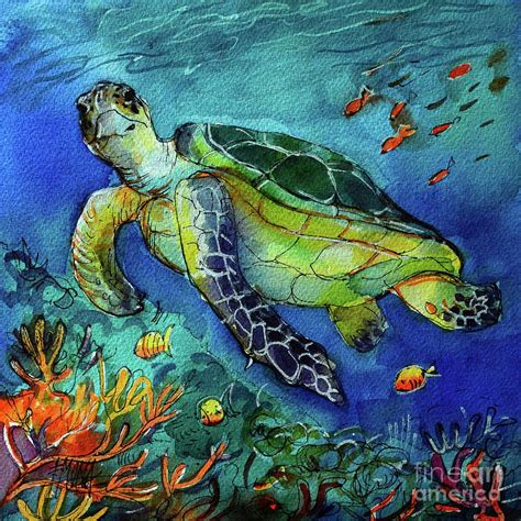 Sea Turtle Painting Sea Turtle Underwater Watercolor Painting Mona