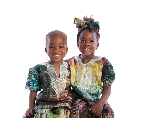 Smiling Young African American Brother And Sister Portrait Isola Stock
