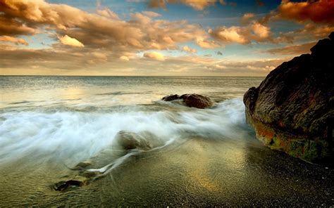 Sunset Clouds Landscapes Nature Coast Beach Oceans 2560x1600 Wallpaper