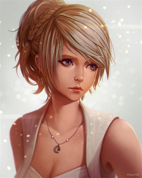 Anime Girl With Short Blonde Hair And Purple Eyes