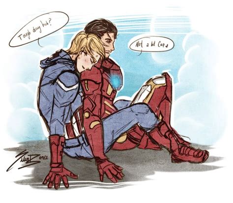 Rogers And Stark “silicebworks “ Captain Tough Day Huh Tony Not At