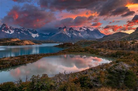 Patagonia Chile River Clouds Mountains Wallpaper