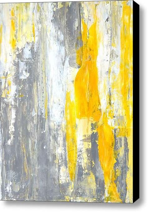 336 34 X 48 Grey And Yellow Abstract Art Painting Stretched Canvas
