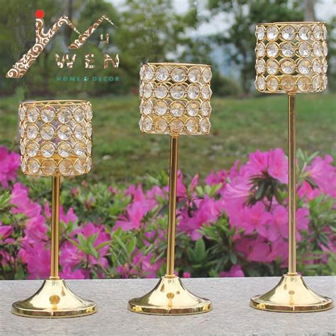 Free Shipping Metal Golden Finish Candle Holder With Crystals Wedding Candelabra Centerpiece 1