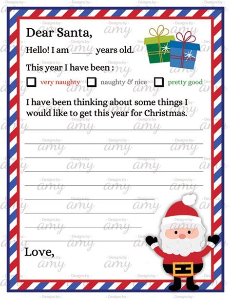 Printable Letter To Santa Claus Christmas Wish List Dear Etsy