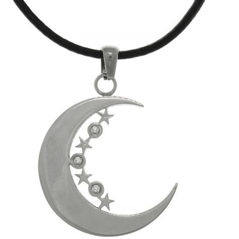 Cgc Stainless Steel Crescent Moon And Stars Pendant With Cz Stones On