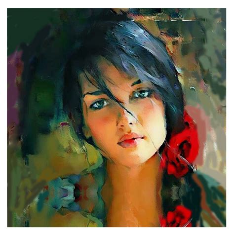 Kgtech Modern Acrylic Paintings Handpainted Girl With Red Florals