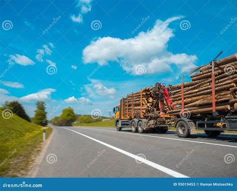 The Truck Is Carrying Logs Stock Image Image Of Moving 95019453