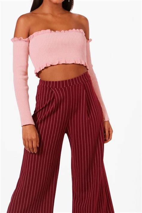 Crepe Pin Stripe Culottes | boohoo | Culottes, Pinstripe, Printed palazzo pants