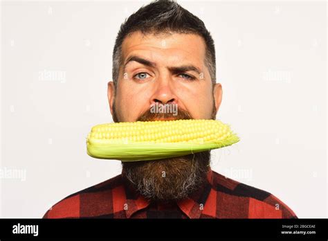 Farming And Autumn Crops Concept Farmer With Confused Face With Yellow