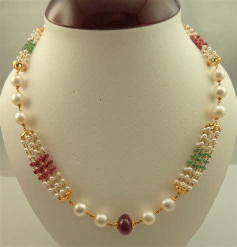 22 Karat Gold With Polki Pearl Emerald And Ruby Necklace 22