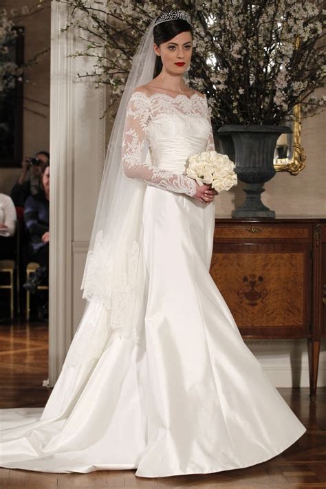 Classic Ivory A Line Bateau Neck Wedding Dress With Sheer Lace Sleeves