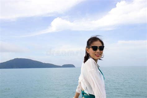 Portrait Woman On Yacht Stock Photo Image Of Blue Horizon 207798950