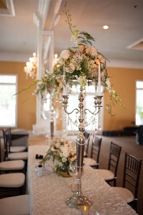 Silver Candelabra Centerpiece With Pink Roses