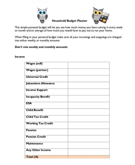 Household Budget Template 12 Free Sample Example