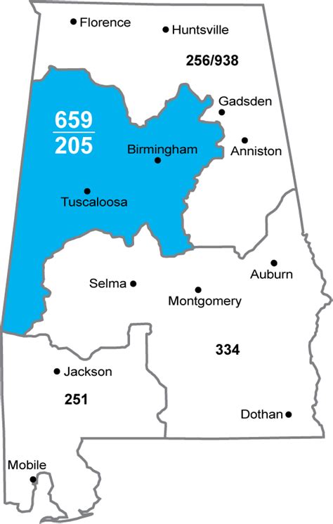 Alabama Area Codes Map