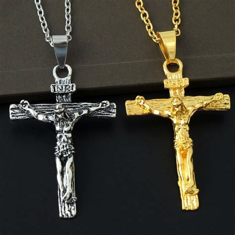 Jesus Cross Pendant Necklace Mens Crucifix Jewelry Stainless Steel