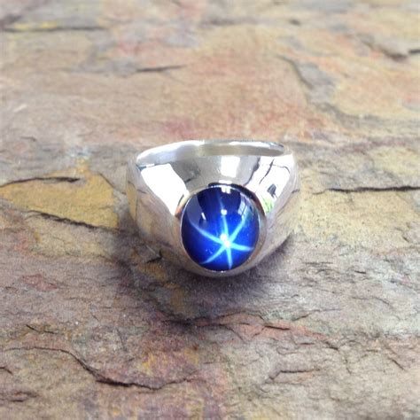 Oval Blue Star Sapphire Mens Ring In Heavy Sterling Silver Doug