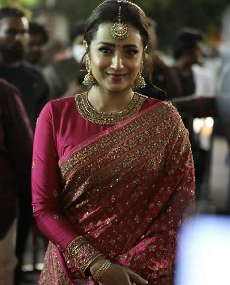 Trisha Krishnan Slays Like A Queen In Richly Embroidered Pink Saree For