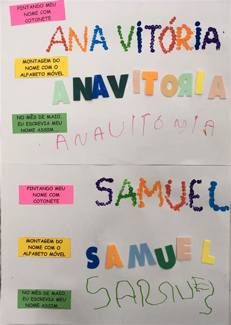 Trabalhando a escrita do nome Atividades de nomes pré escolar Projeto identidade educação