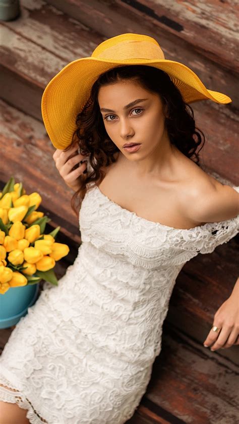 1080x1920 1080x1920 Brunette Girls Model Hd Hat White Dress For