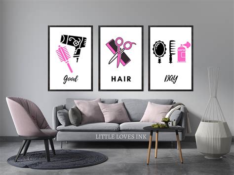 Hair Salon Wall Art Set Of 3 Hair Wall Art Prints Good Hair Etsy Uk