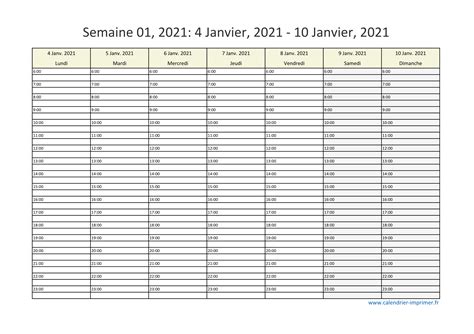 Calendrier 2021 Semaine Planning Hebdomadaire Semainier