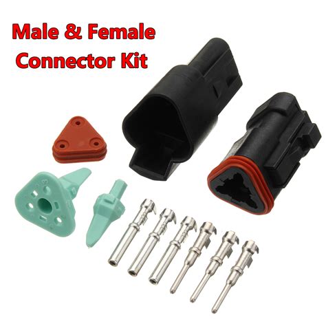 3 Pin Deutsch Connector Plug Male Female Kit Terminal 16 20 Awg Connec