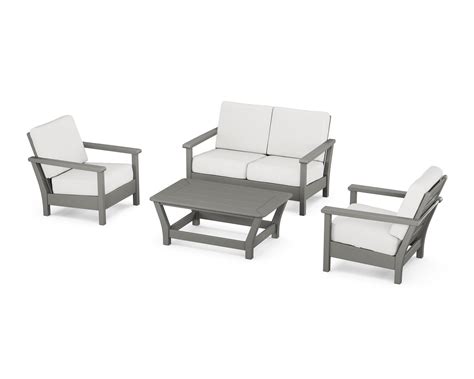 Polywood Harbour 4 Piece Deep Seating Setslate Grey Natural Linen In
