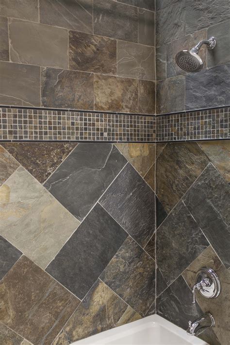 Rust block medley 11.75 in. Simple shower design using all natural slate tiles. # ...