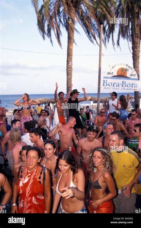 People Dancing Bora Bora Beach Disco Platja D En Bossa Ibiza City Ibiza Balearic Island Spain