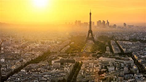 Aerial View Of Paris Eiffel Tower And Cityscape During Sunrise Hd