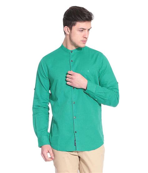 Meltin Mens Linen Green Mandarin Collar Shirt Buy Meltin Mens Linen