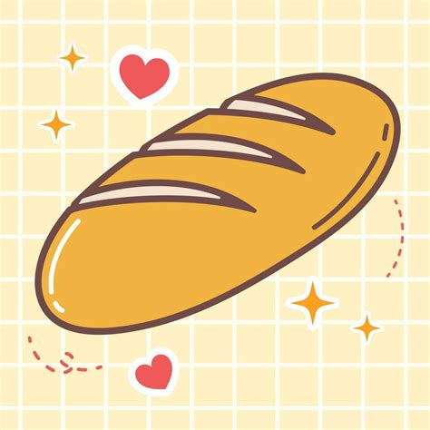 Kawaii Food Cartoon Of Baguette French Bread Vector Icon Of Cute
