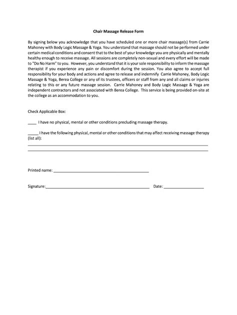 Chair Massage Form Fill Online Printable Fillable Blank Pdffiller