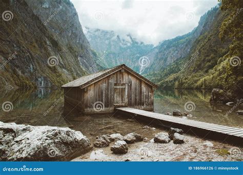 Old Boat House At Lake Obersee In Summer Bavaria Germany Stock Photo