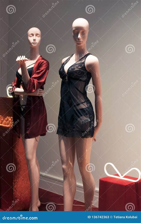 Elegant Lingerie On The Showcase Mannequins Stock Image Image Of