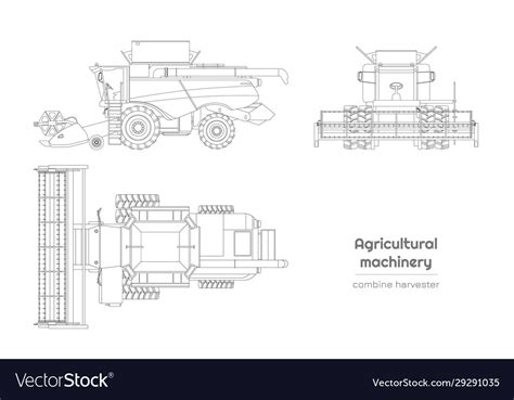 Outline Blueprint Combine Harvester Royalty Free Vector