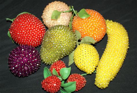 Vintage Retro Beaded Fruit Push Pin Handmade Centerpiece Décor 8 Pieces