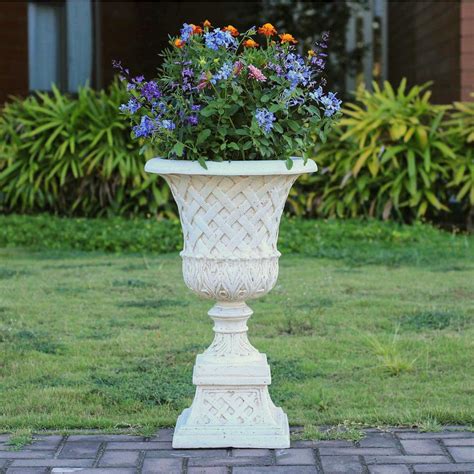 Planter Urn Pedestal Cast Stone Lattice Lightweight Fiberglass Outdoor