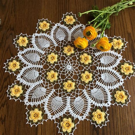 Jacobsen Rose Doily Yellow Rose Doily Pineapple Rose Doily By