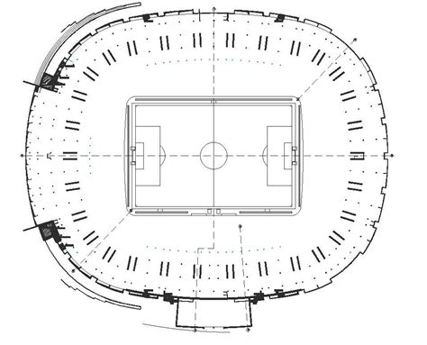 2d Design Of Football Stadium With Column Details In Autocad Drawing