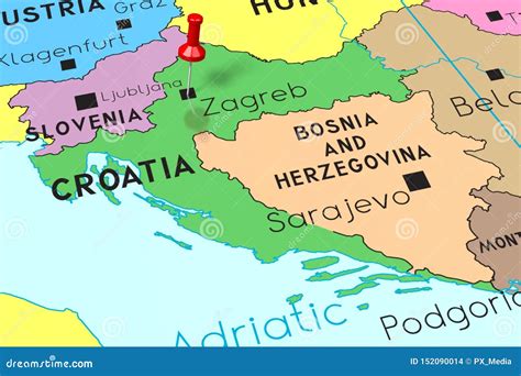 Croacia Zagreb Capital Fijado En Mapa Político Stock De Ilustración